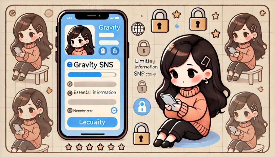 個人情報を守るためにGRAVITYのプロフィール欄に最小限の情報を入力している女性の画像