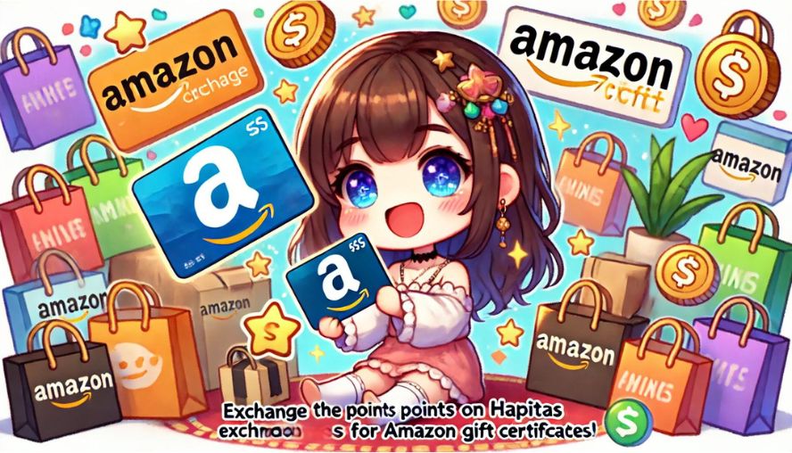 ハピタスポイントをAmazonギフト券と交換し、ネットショッピングを楽しんでいる女性の画像