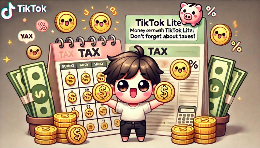 「TikTok Liteで稼いだお金：税金のことも忘れずに！」のイメージのデフォルメ画像