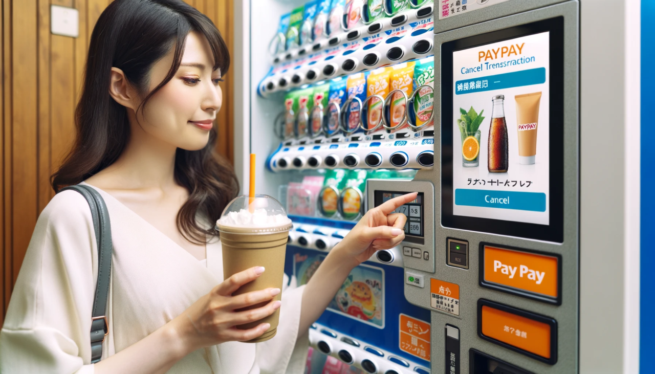 ペイペイ(PayPay)自販機を利用している女性のイメージ画像