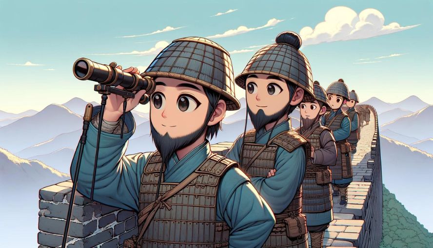 万里の長城で敵の動向を見守っている兵士の画像