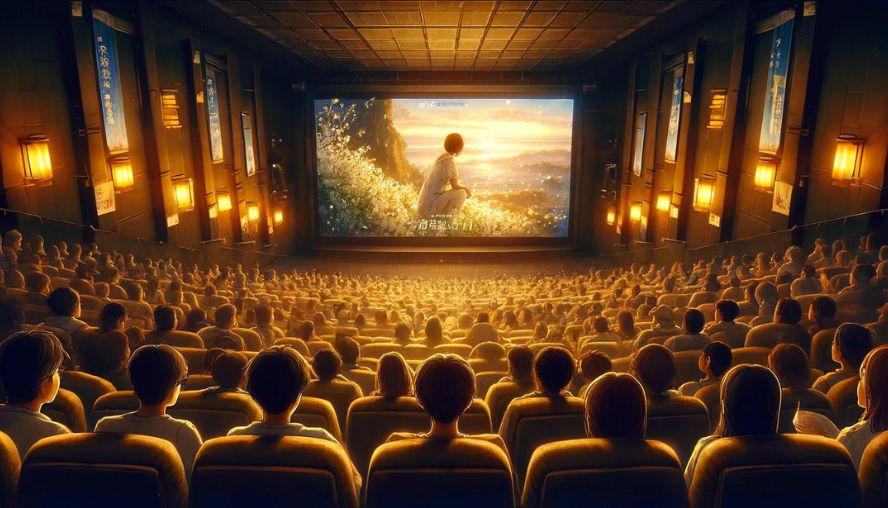 映画館で「天気の子」を観ている観客たちの画像