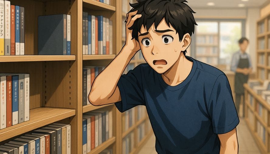目当てのDグレイマンが売っていなくて、がっかりしている男性の画像
