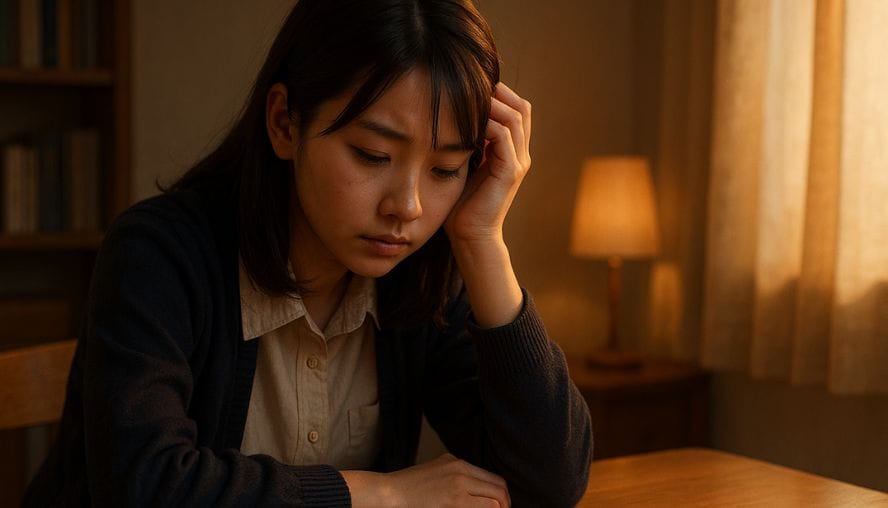 友達からの暴言に、落ち込んでいる女性の画像