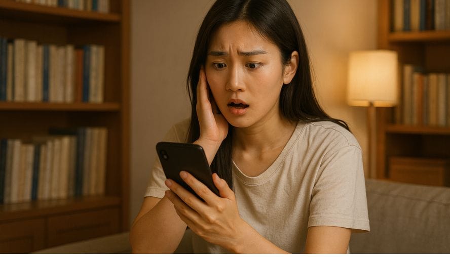 SNSを見てショックを受けている女性の画像