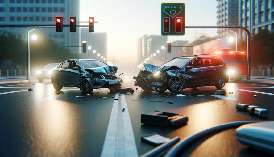正面衝突の交通事故の画像