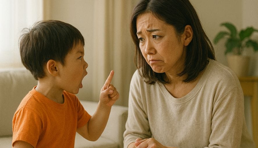 母親に暴言を吐いている小さな子どもの画像
