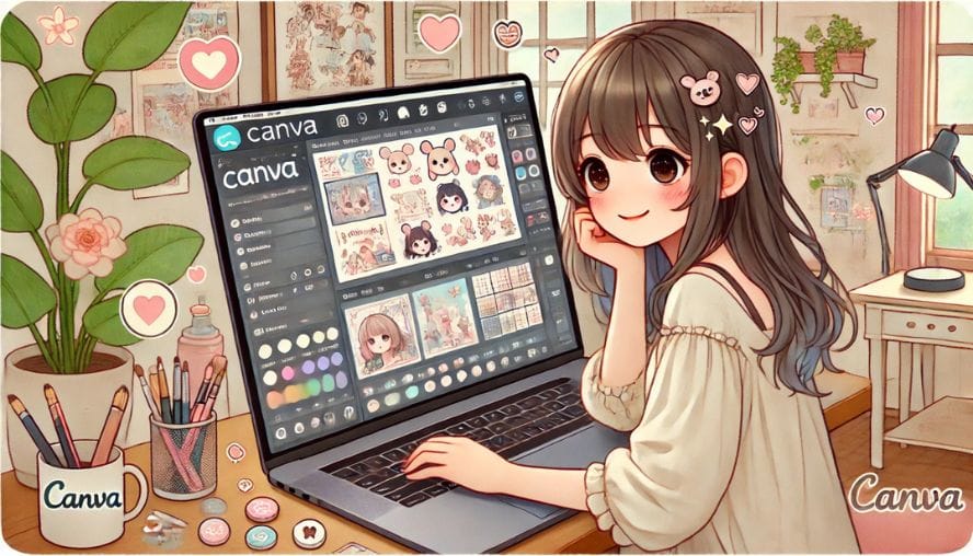 canvaで画像編集している女の子の画像