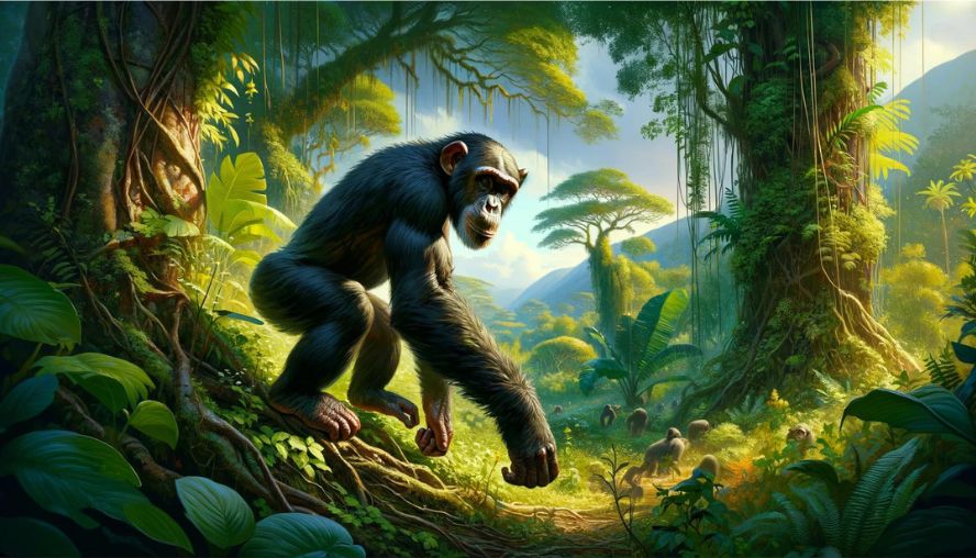 野生の中でたくましく生きるチンパンジーの画像